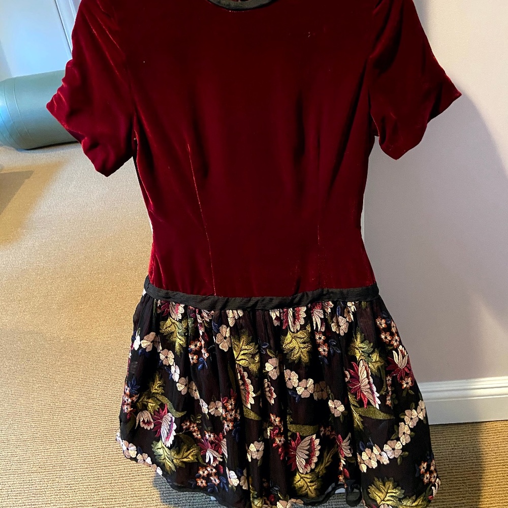 Velvet special occasion a-line embroidered dress